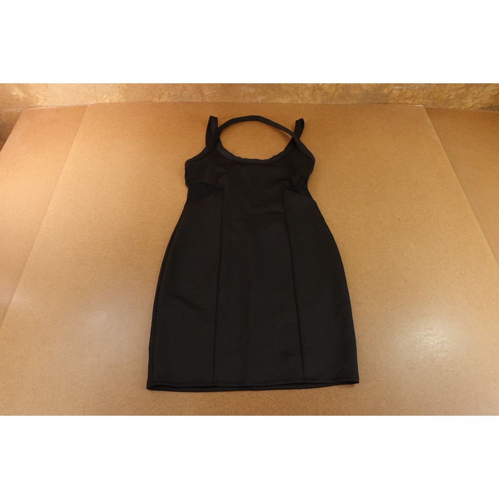 Bongo Womens Large Black Scuba Mesh Cut Out Strappy Zip Back Bodycon Dress New